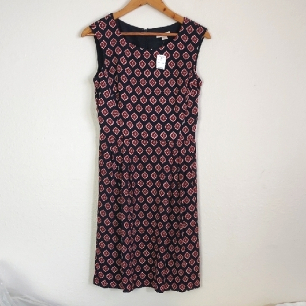 NEW Brooks Brothers Printed Dress Sleeveless Pleated Waist Red Size 2